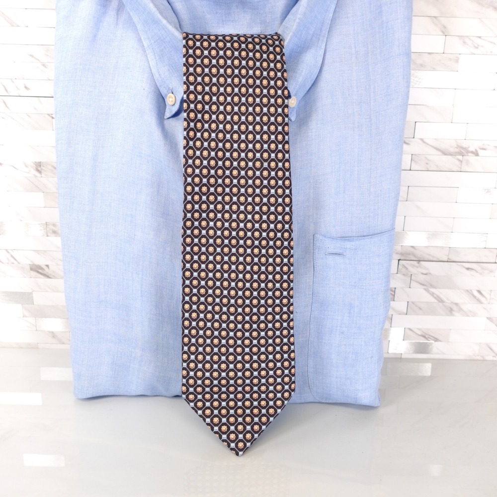 Battistoni‎ Neck Tie Mens Black Yellow Floral Silk Luxury Suit Foulard Italy